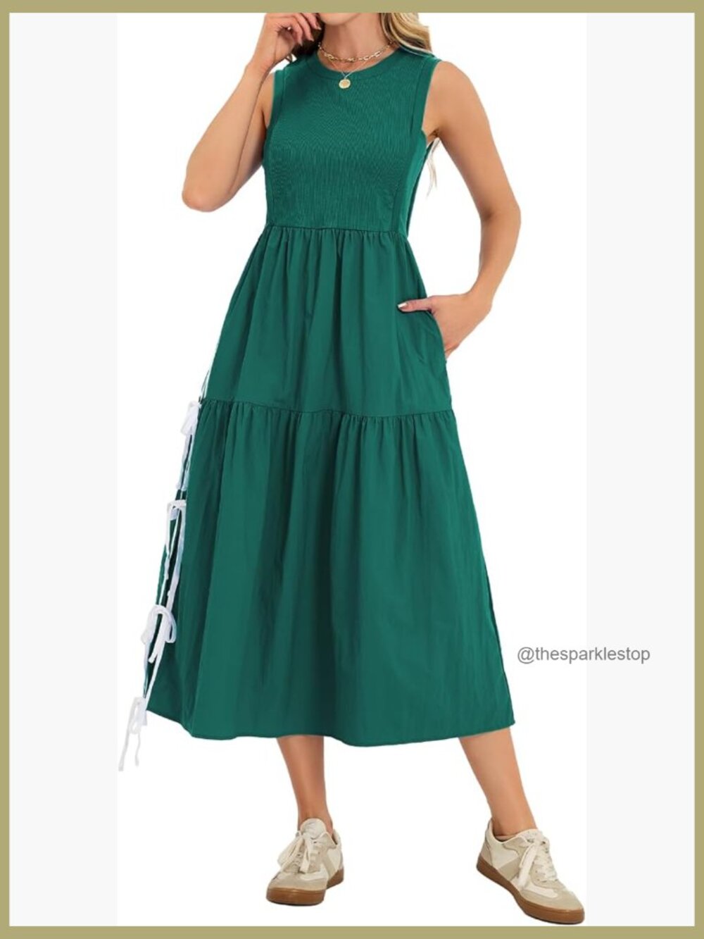 Sleeveless Lace Up Side Knit Midi Dress with Pockets